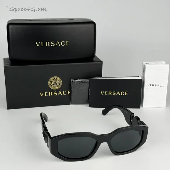 Versace Men Sunglasses Black Grey Rectangle VE4361 Medusa Biggie 536087 NEW